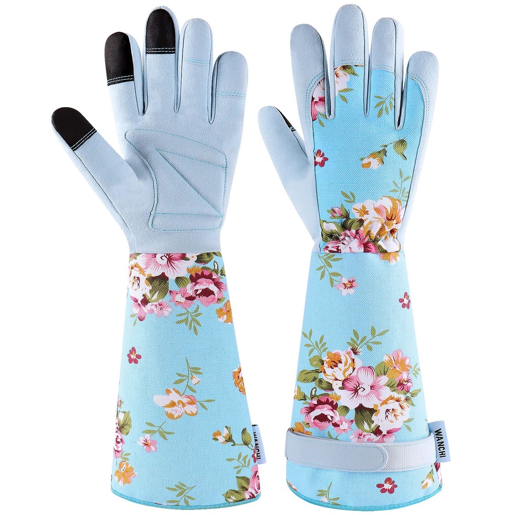 Long Gardening Gloves for Women, Breathable Flexible Fit, Comfortable Durable Work Gloves for Planting, Weeding & Outdoor Yard Activities, Blue Medium
