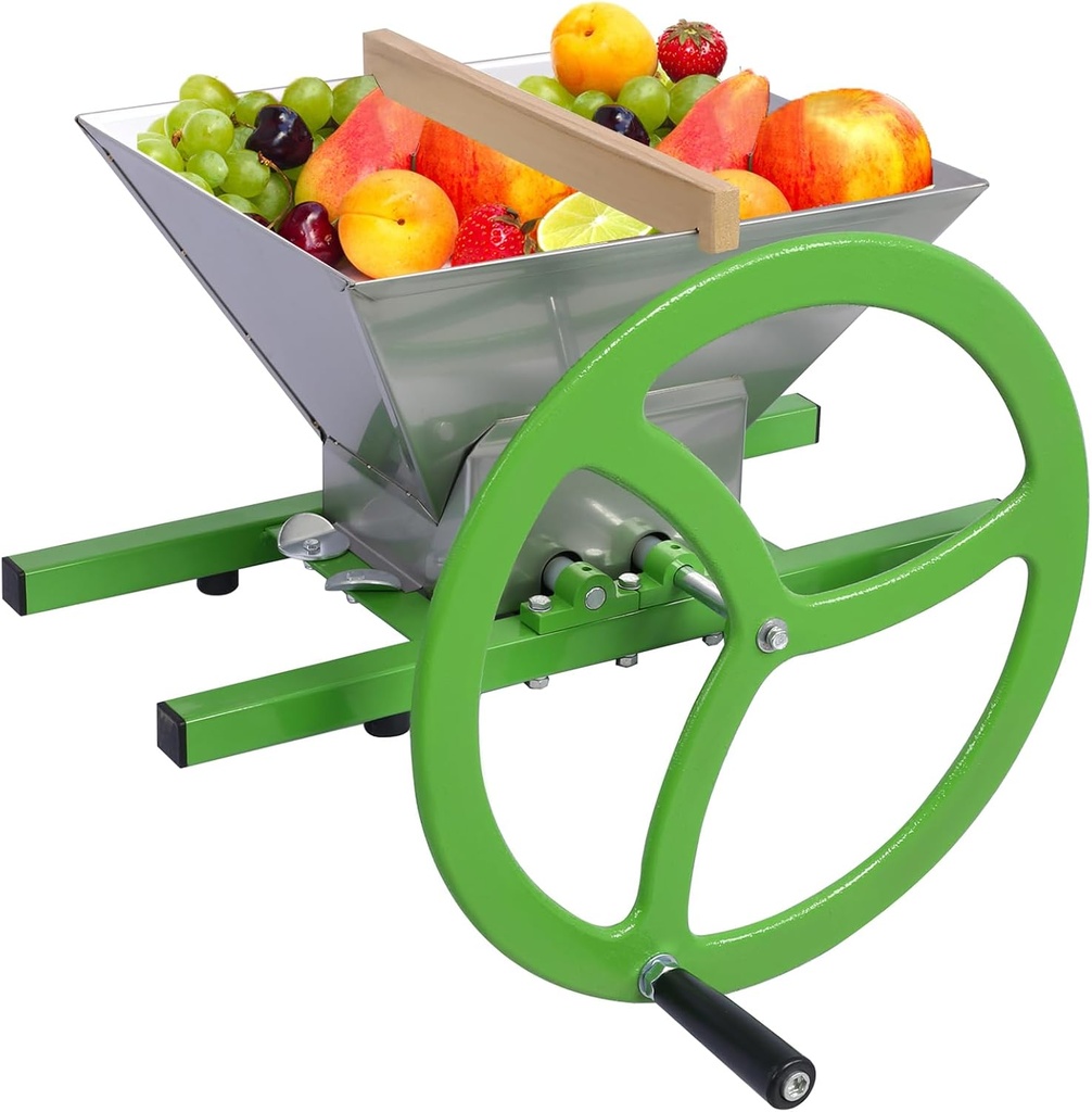 Fruit and Apple Crusher 7L/1.85 Gallon Manual Juicer Grinder with Wheel Stainless Steel Portable Fruit Scratter Pulper for Wine and Cider Pressing (1.85 Gallon -Manual)