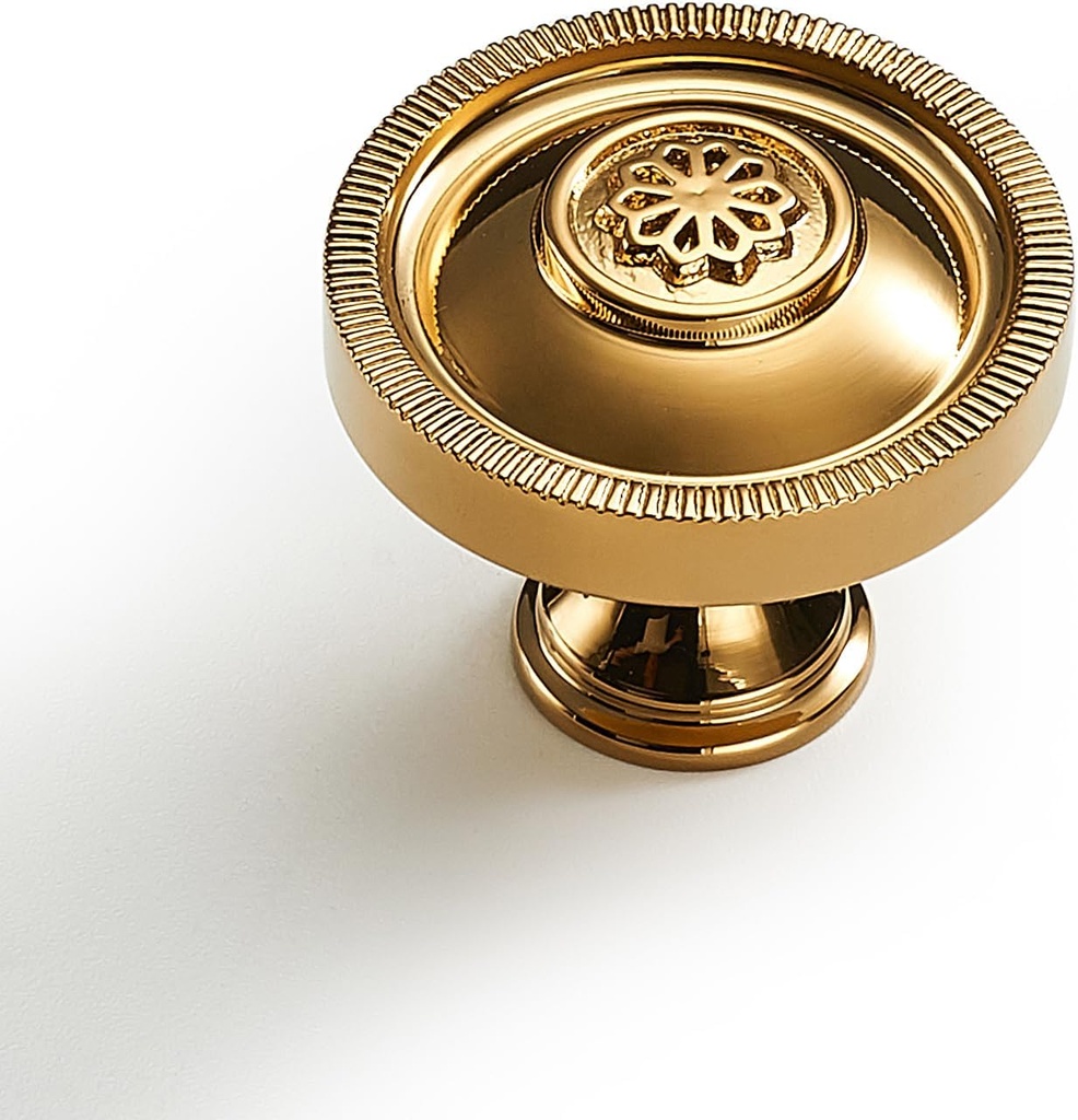 Polished Brass Cabinet Knobs,Gold Dresser Flowers Handle for Bedroom Cupboard Closet Drawer Knobs Bathroom Cabinet Hardware (2)