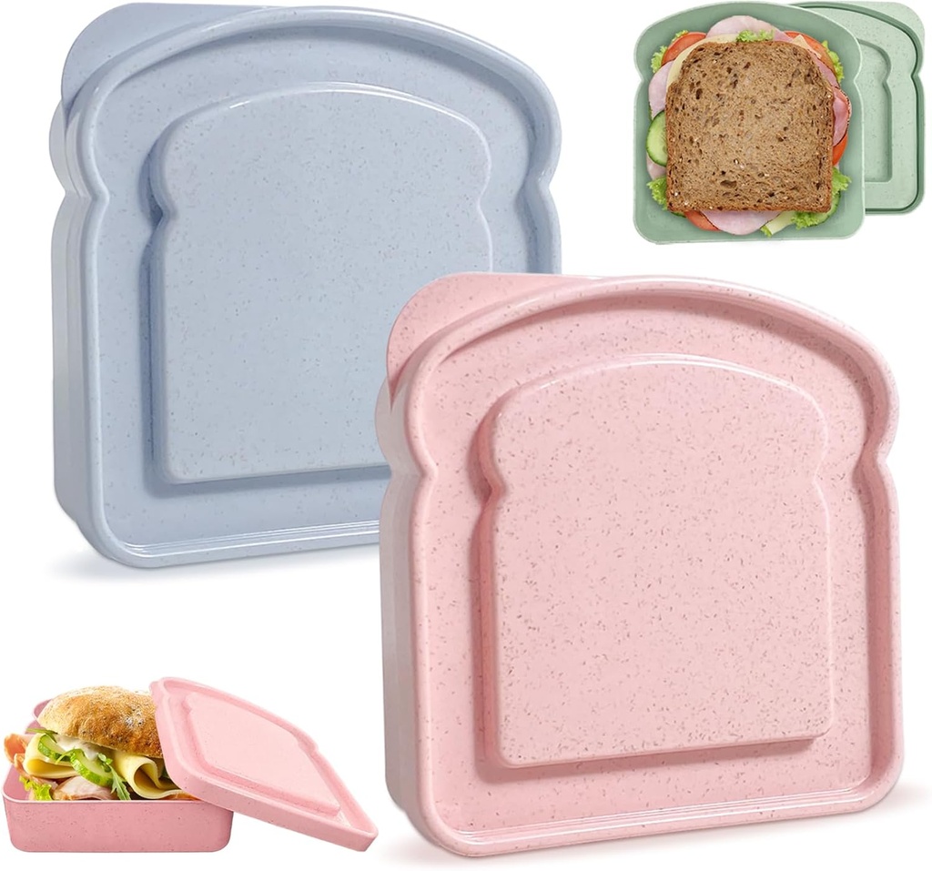 Sandwich Containers, Sandwich Containers for Lunch Box, Reusable Toast-Shaped Lunchbox, BPA-Free Plastic Food Storage with Lid, Microwave & Dishwasher Safe, for Adults & Families