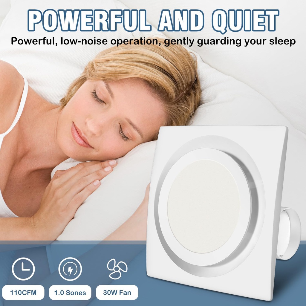 Bathroom Exhaust Fan with Light, 110 CFM, 1.0 Sones, 12.16” Ceiling Vent Fan with 20W LED Light, 3 Adjustable Color Temperatures, Ideal for Bathrooms and Toilets