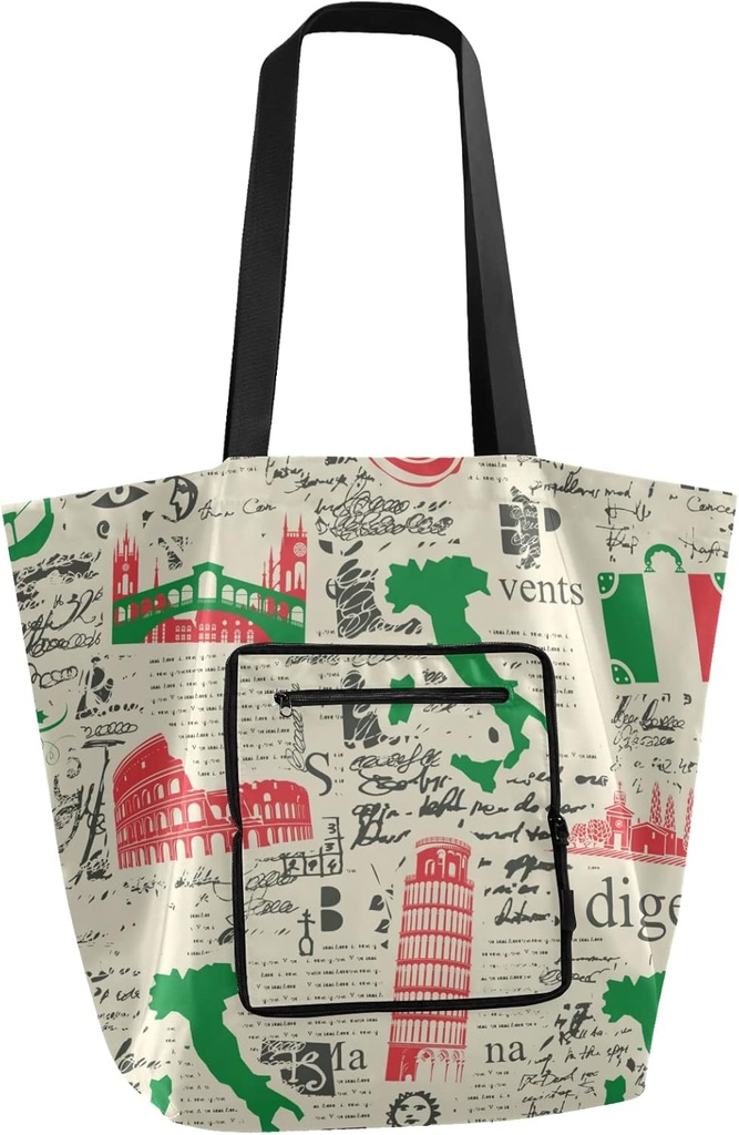 OTVEE Retro Italian Theme Reusable Grocery Bags, Large Tote Foldable Shopping Bag