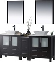Blossom 72” Bathroom Vanity with Double Ceramic Vessel Sink, Side Cabinet and Mirror – Solid Wood, Soft Close Drawers & Doors - Modern Storage Cabinet for Small & Large Bathrooms (Espresso)