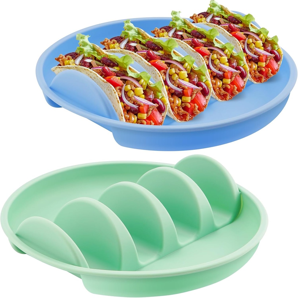 Haiou Silicone Taco Plates Set of 2 - The Ultimate Taco Holder Stand for Mess-Free Family Dinners & Parties, Microwave & Oven Safe Taco Tray, Holds 4 Shells Each