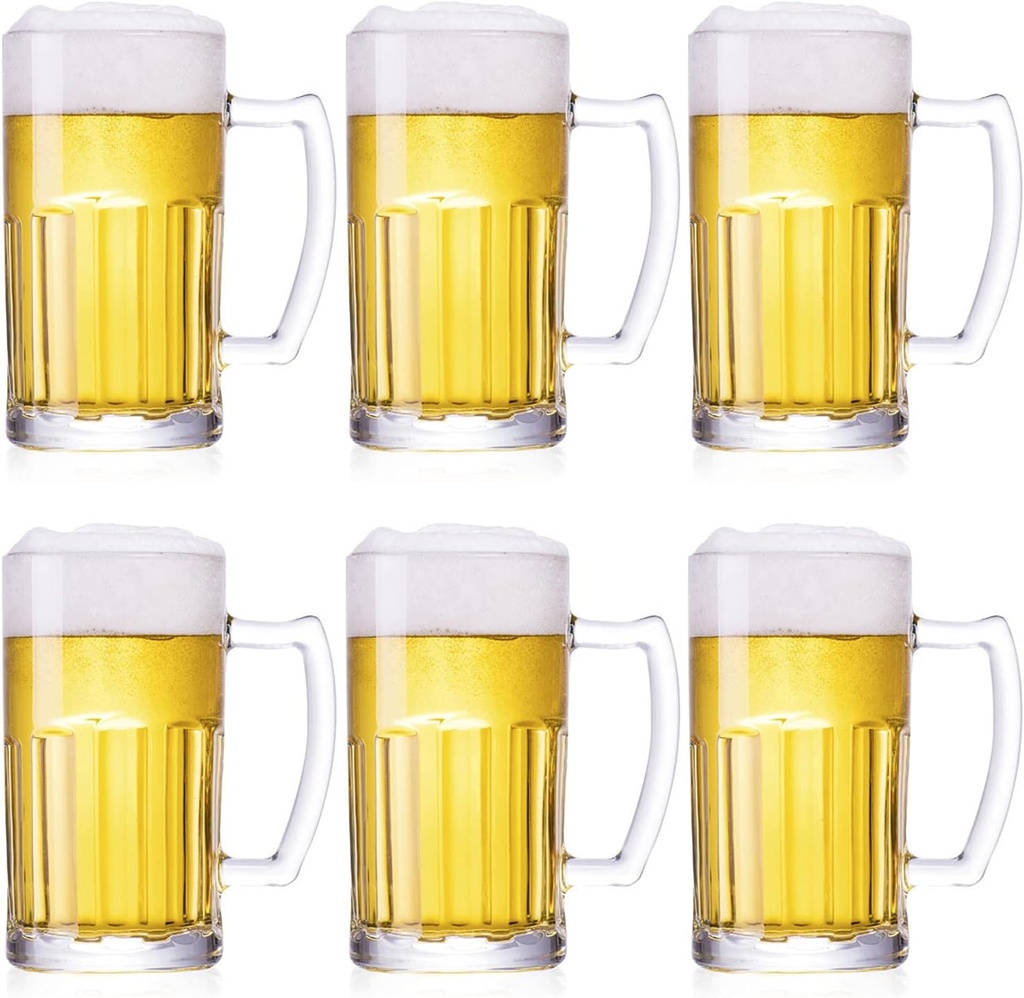 6 Pack Heavy Beer Mugs, Large Beer Glasses with Handle, 20 Ounce Glass Steins, Classic Beer Mug glasses Set