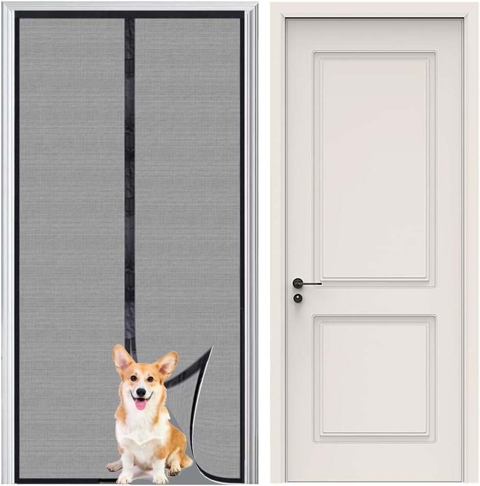 Magnetic Screen Door Fit Door Top-to-Bottom Seal Snaps Shuts Automatically, Robust fibreglass & Extra Strong Magnets Insect Screen Balcony Door, 31x79 inches