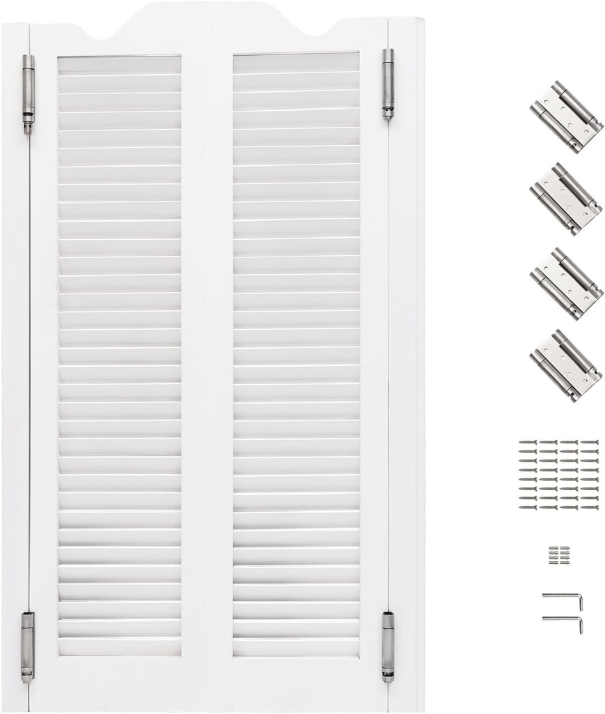 Swinging Door, Pine Wood Saloon Doors Swinging Half Door Entrance Interior Door for Kitchen Doorway Partition Bar, 24" W x 42" H Dual Cafe Doors with 4 Hinges, White