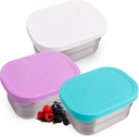 Set of 3 Stainless Steel Kids Lunch Box Containers - Handy, Leakproof 8oz Food Storage Containers with Lids - Fun Unicorn Design for Snacks & Lunches at Daycare/School - Ages 3+, Pink Purple & Teal