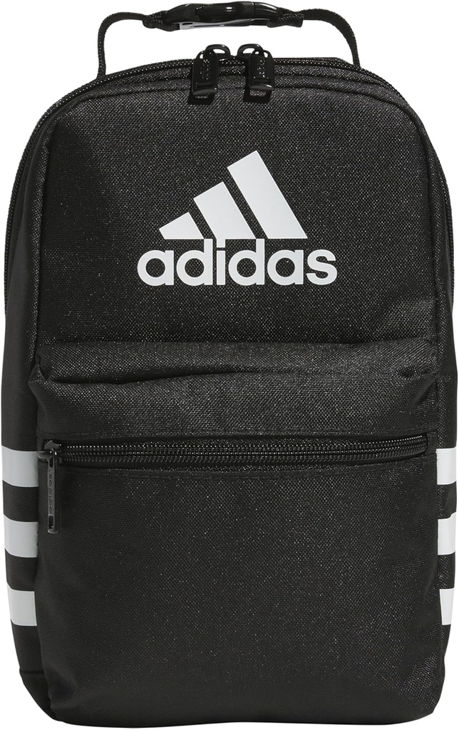 adidas Santiago Lunch Bag Cooler for Women and Men, Insulated Food Container Box with Mesh Pocket, Black/White, One Size