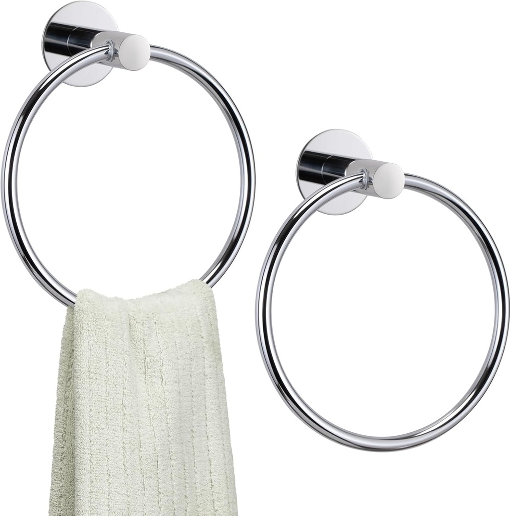 Towel Ring for Bathroom Self Adhesive Stainless Steel Wall Mounted Hand Towel Holder No Drilling Towel Hanger for Kitchen 2 Pack