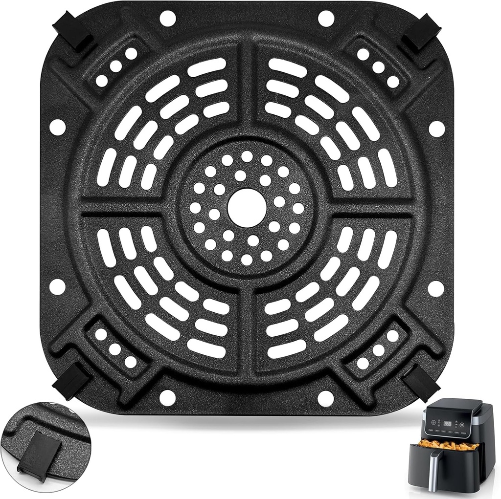 Air Fryer Grill Plate for Ninja AF141 Air Fryer Pro 4-in-1 5 QT, 8.5''×8.5'' Air Fryer Accessories Rack Tray Grill Pan Crisper Plate Replacement Parts with Rubber Bumpers, Dishwasher Safe