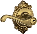 SCHLAGE F51A FLA 609 BRK Flair Lever with Brookshire Trim Keyed Entry Lock, Antique Brass
