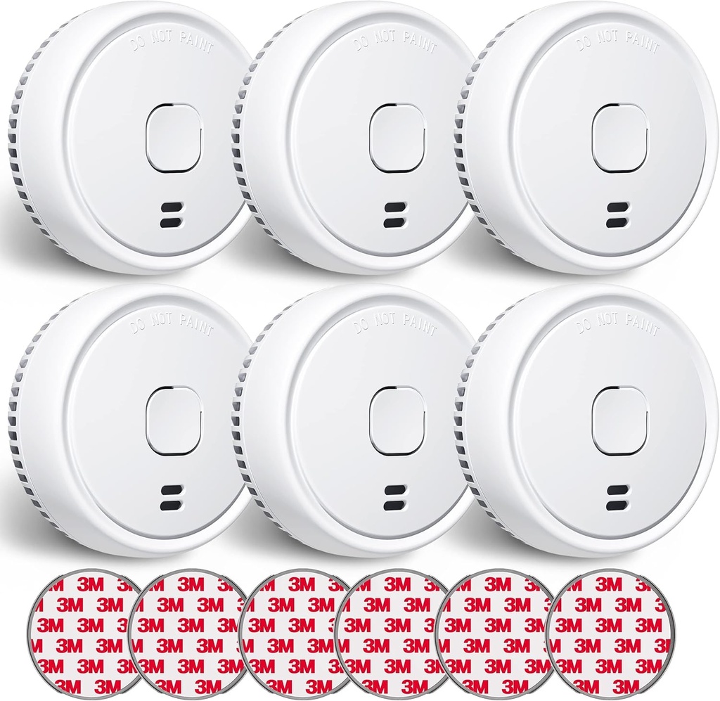 Ecoey Smoke Detector, Fire Alarms Smoke Detectors，Smoke Detector Battery Operated with Photoelectric Sensor, Fire Alarm with Low Battery Indicator, Smoke Detectors Used in Home, FJ138, 6 Packs