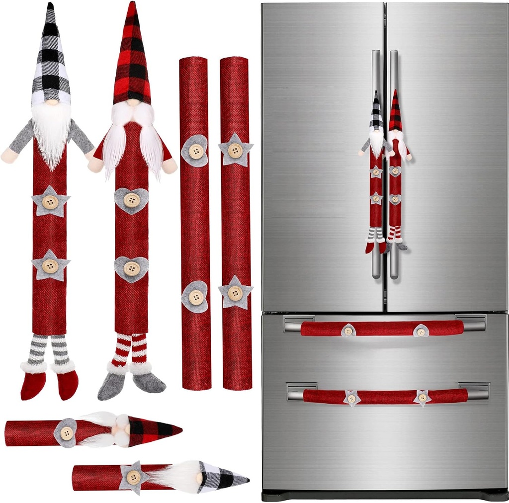 Honeydak Christmas Refrigerator Handle Covers Set of 6 Gnome Decorations Indoor Swedish Kitchen Appliance Handle Covers for Microwave Oven Dishwasher Fridge Door New Year Decor