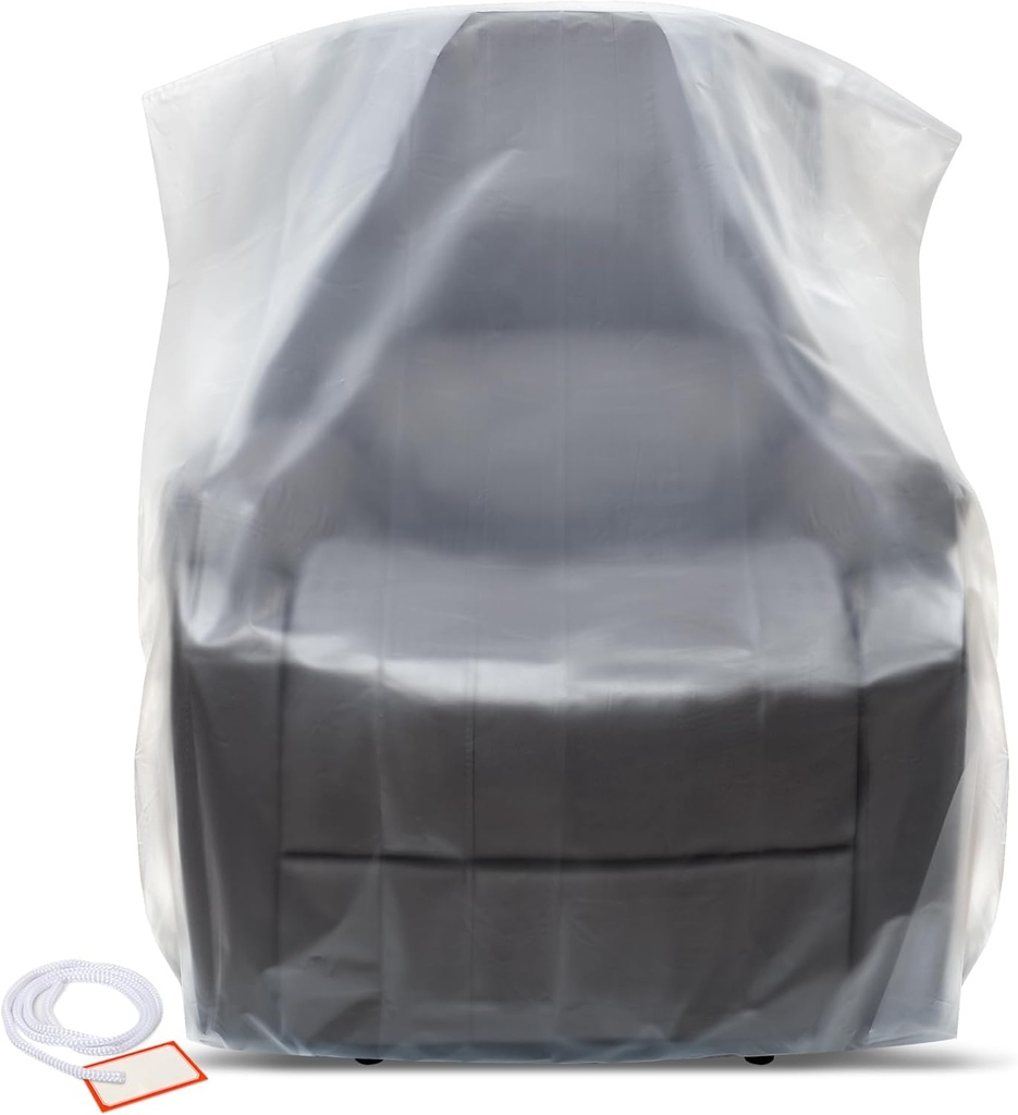 Plastic Furniture Covers for Moving Storage - Heavy-Duty Chair Cover Protectors, Waterproof & Dustproof Clear Moving Bags for Armchair or Recliner - Extra Large Bag Open Size 64 x 42 x 34 Inch