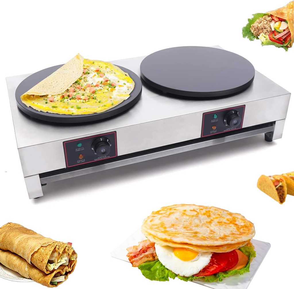 Commercial Non-Stick Pancake Machine 2-Burner Crepe-Making Table Stove 3.4KW, 110V Automatic Pancake Pan For Stall Suitable For Kitchen, Dessert Shop And So On (Not Include Plug)