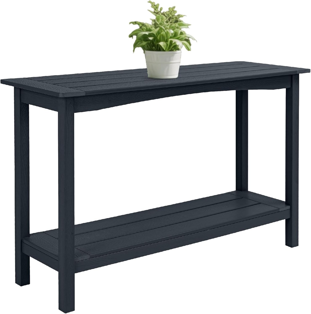 Weatherproof HIPS Outdoor Console Table, 48'' 2-Shelf SideTable Indoor/Outdoor Use, Multifunctional Buffet Table Bar Storage Organizer for Entryway,Yard, Patio, Outside Plant Stand Table, Black