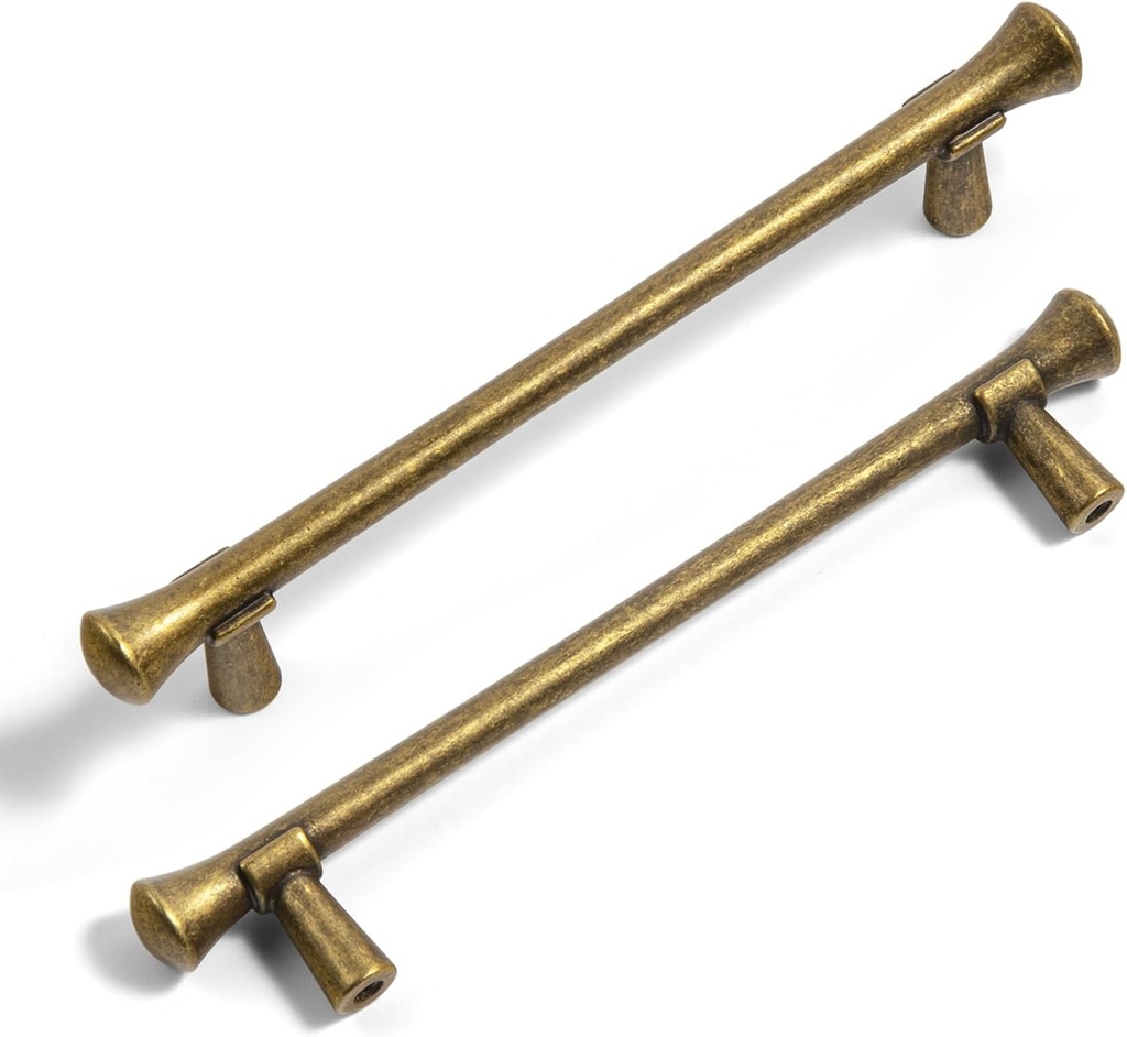 Antique Brass Cabinet Handles, Rustic Refinement Drawer Pulls for Kitchen, Cabinet Hardware for Bedroom, 5 Inches Center to Center, 6 Pack (Model 6652)