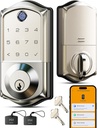 Veise VE017 Fingerprint Smart Door Lock, App Control, 7-in-1 Keyless Entry, Auto Lock, Emergency Power Port, Electronic Touchscreen Keypad, Biometric Smart Locks for Front Door, Satin Nickel