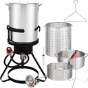 30QT Turkey Deep Fryer, Aluminum Turkey Deep Fryer Pot Propane Turkey Fryer Kit with Injector Thermometer Kit and 54, 000 BTU Outdoor Propane Stove Burner Stand for Indoor Outdoor Cooking