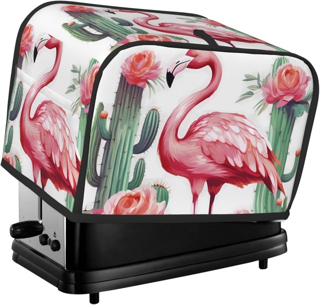 Cactus Flamingo Rose Flowers Toaster Cover 2 Slice, Two Slice Bread Machine Covers Quilted Toaster Dust Cover Universal Size Kitchen Small Appliance Cover With Top Handle