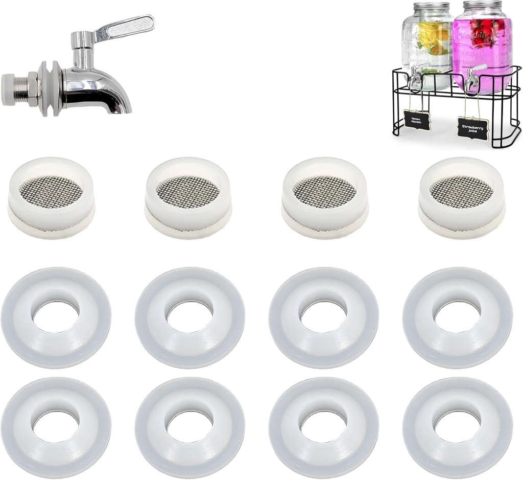 xcivi 4 Set Spigot Accessory Replacement for Glass Drink Dispensers, Spigot Rubber Bumper with Removable filter, Spigot for Beverage Dispenser Accessory Replacement - Grommet, Detachable filter