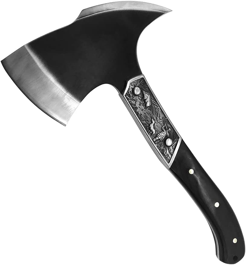 Black Chopping Axe, Full Tang Wooden Handle Wood Splitting and Cutting, Camping Outdoor Hatchet with Sheath, Retro Design for Bushcraft Axes