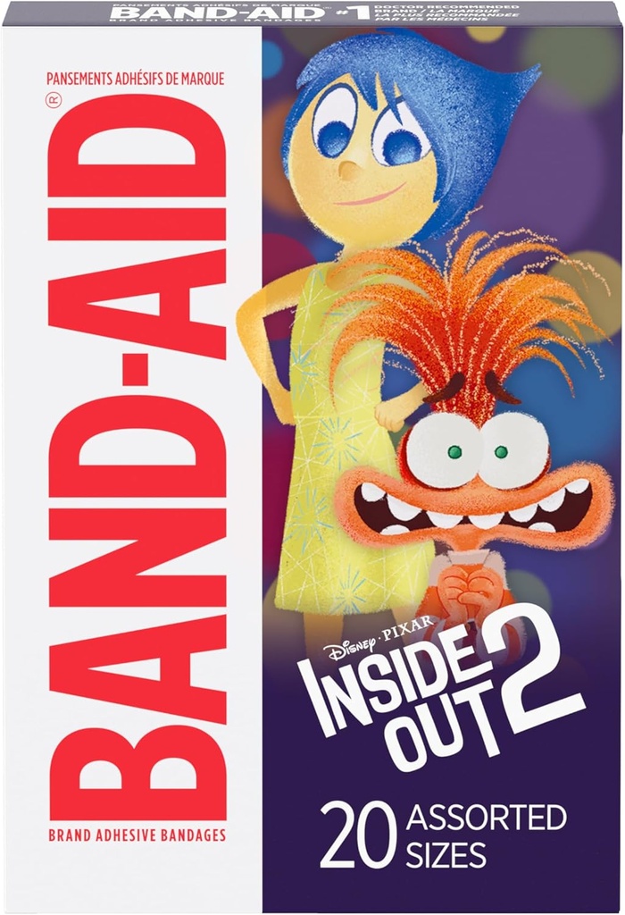 Band-Aid Brand Adhesive First Aid Bandages for Minor Cuts & Scrapes, Wound Care Featuring Disney Pixar's Inside Out Characters, Fun Bandages for Kids & Toddlers, Assorted Sizes, 20 Ct