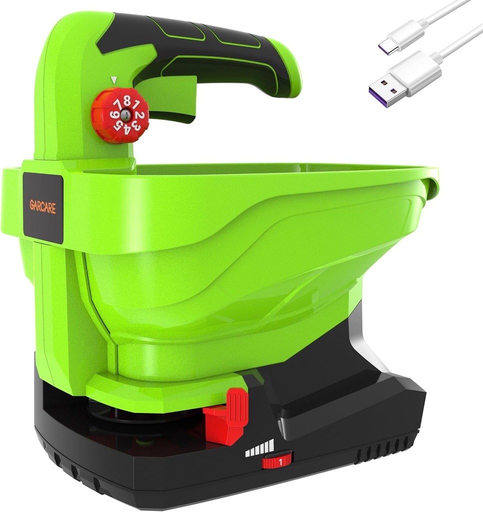 GARCARE 7.2V Cordless Seed Spreader - Capacity 3.3L, 2.0Ah Built-in Battery, Charging Cable Included, Handheld Fertilizer, 2.5h Standby Time, for Fertilizer, Seeds