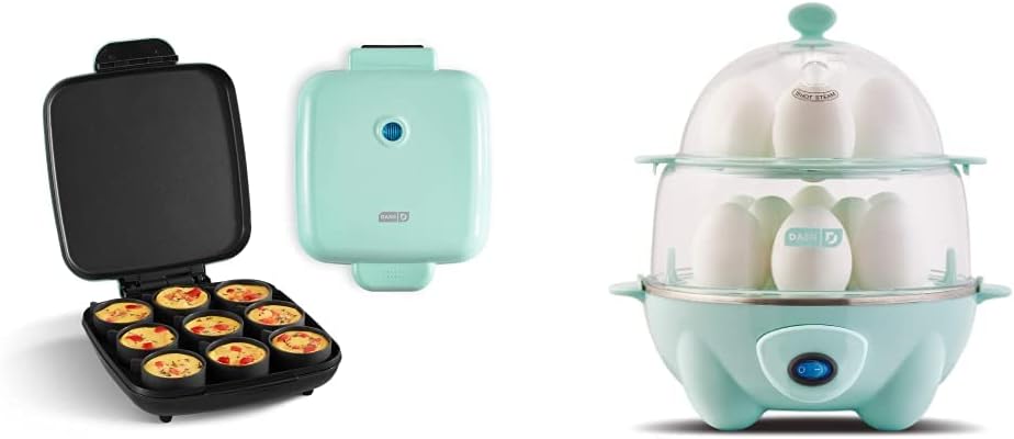 DASH Sous Vide Style Family Size Egg Bite Maker, Aqua & Deluxe Rapid Egg Cooker, Aqua