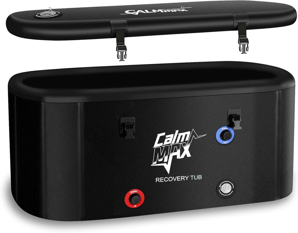CalmMax XL Inflatable Ice Bath Tub for Athletes – 115 Gallon Cold Plunge Tub with Insulated Lid, Backpack & Chiller Compatibility, Black