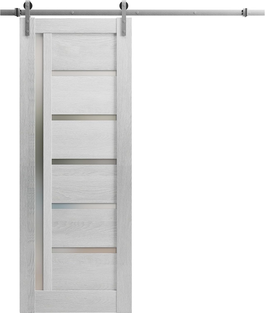SARTODOORS Quadro 4088 | Interior Single Sliding barn Door with Frosted Glass, MDF, 30x96, Oak, Modern Style | Hardware Included