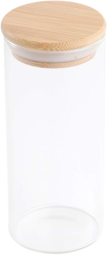 Hemoton 380ml Glass Kitchen Canisters with Airtight Bamboo Lid Glass Storage Jars Kitchen Organization for Flour Sugar Coffee Bean Candy Snack Loose Tea Salt, 6.5 x 6.5 x 15cm