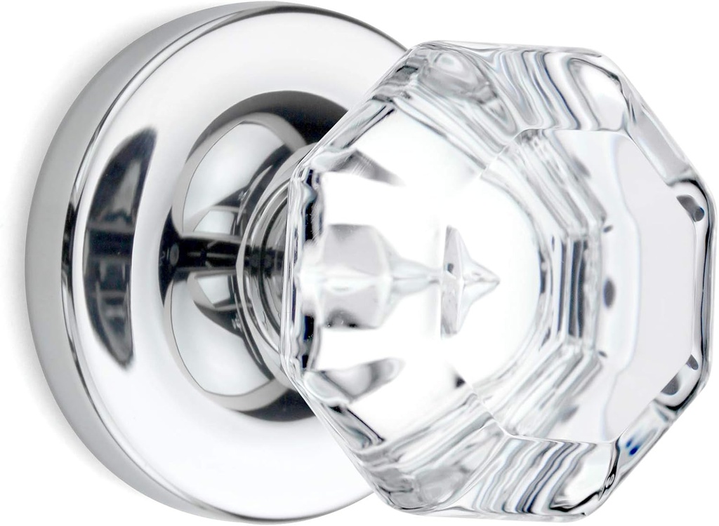Passage Octagon Crystal Door Knobs Polished Chrome Round Rosette