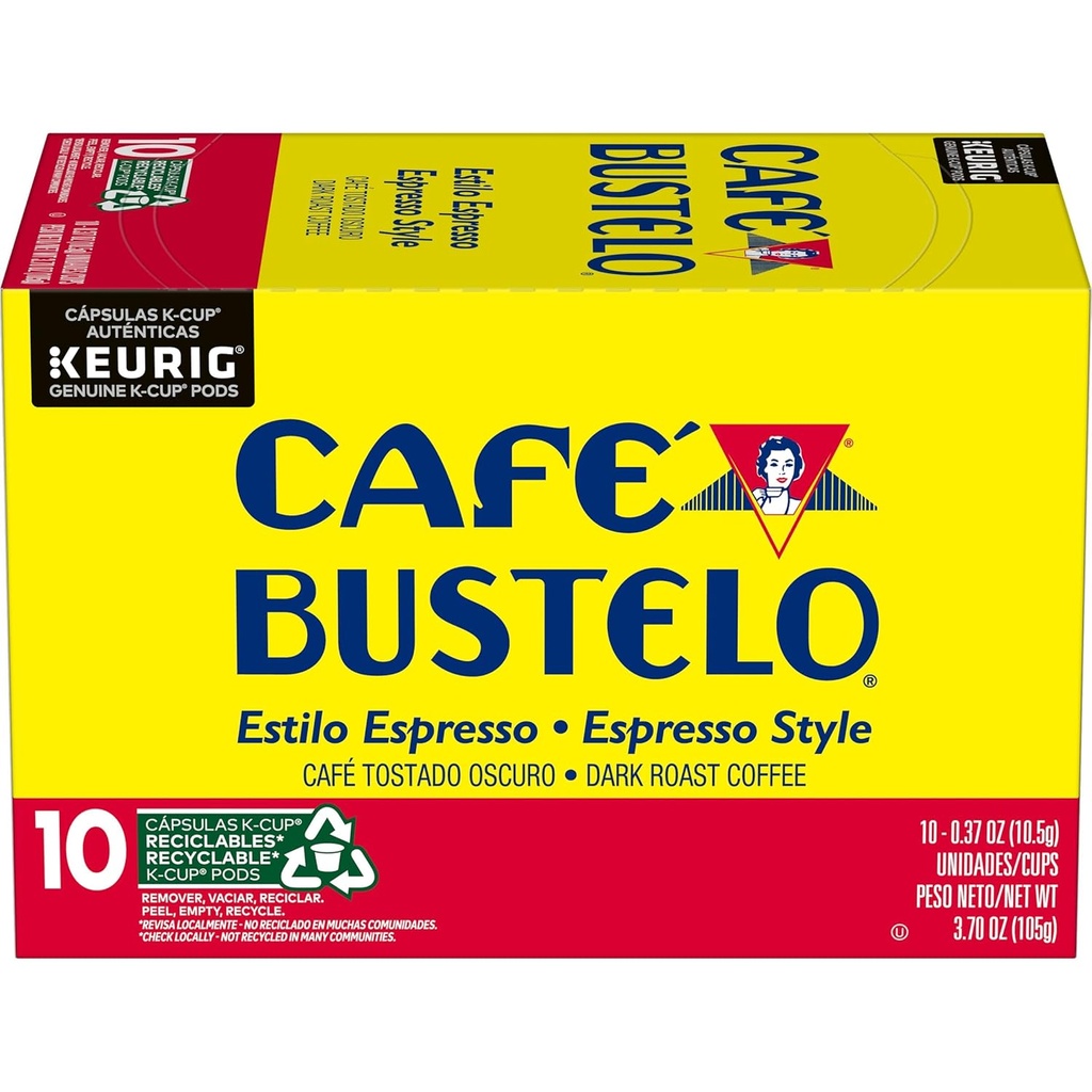 Café Bustelo Espresso Style Dark Roast Coffee, Keurig K-Cup Pods, 10 Count Box