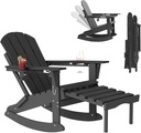 Kingdura Adjustable Adirondack Rocking Chair with Retractable Ottoman & Cup Holders, 4-In-1 Folding HDPE Outdoor Patio Rocking Chairs Porch Rocker for Backyard Balcony, Weather-Resistant, Wood Texture