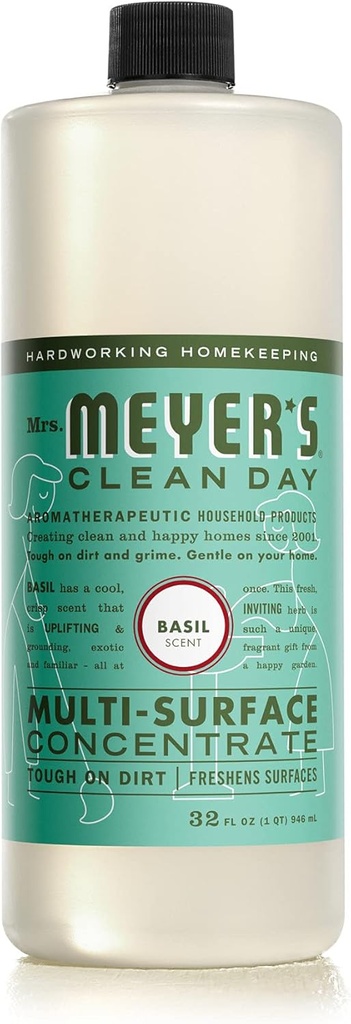 MRS. MEYER'S CLEAN DAY Multi-Surface Cleaner Concentrate, Use to Clean Floors, Tile, Counters, Basil, 32 fl. oz