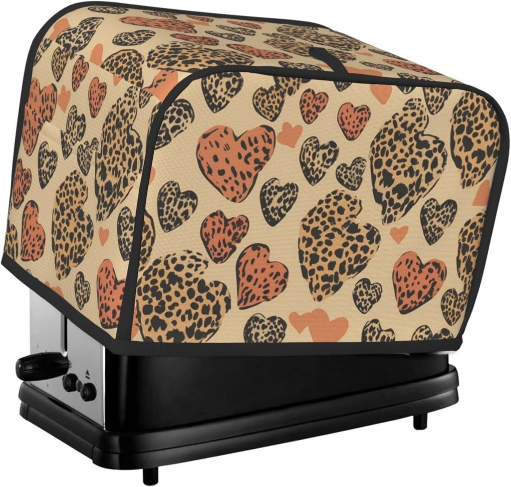 Leopard Love Toaster Cover 2 Slice, Two Slice Bread Machine Covers Quilted Toaster Dust Cover Universal Size Kitchen Small Appliance Cover With Top Handle