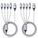 Multi Charging Cable, USB Cable 3A 4FT Nylon Braided Universal 4in1 Charger Adapter Type-C/Micro Port, Compatible with Cell Phones and More (Silver, 2Pack)