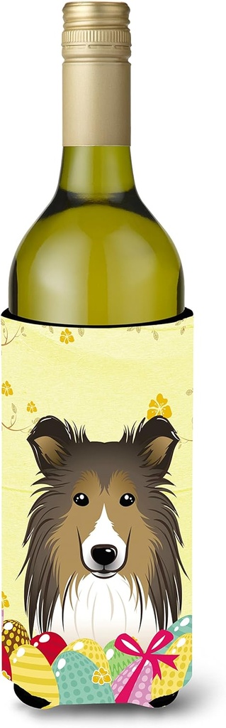 Caroline's Treasures BB1924LITERK Sheltie Easter Egg Hunt Wine Bottle Hugger Bottle Cooler Sleeve Hugger Machine Washable Collapsible Insulator Beverage Insulated Holder