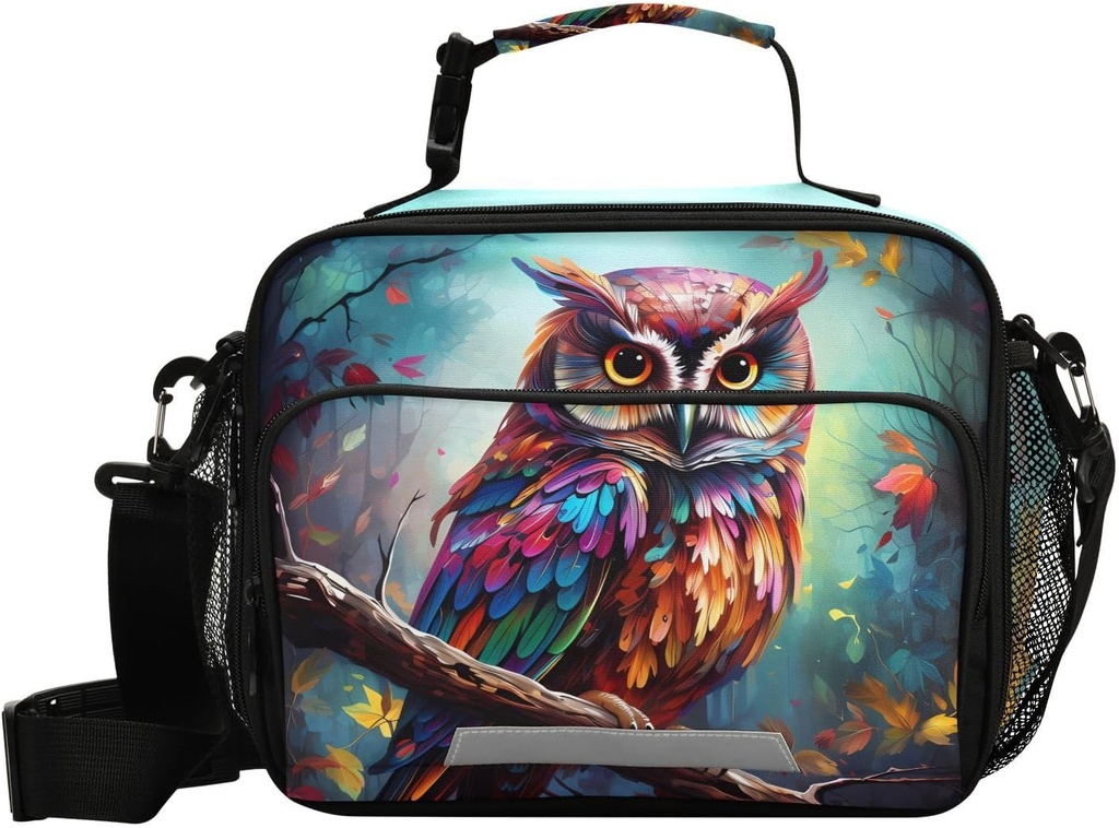Owl with Leaves Kids Lunch Boxes Insulated Cooler Bag Boys Girls Tote Large Lunchbox Adjustable Strap for Women Men Picnic School Office