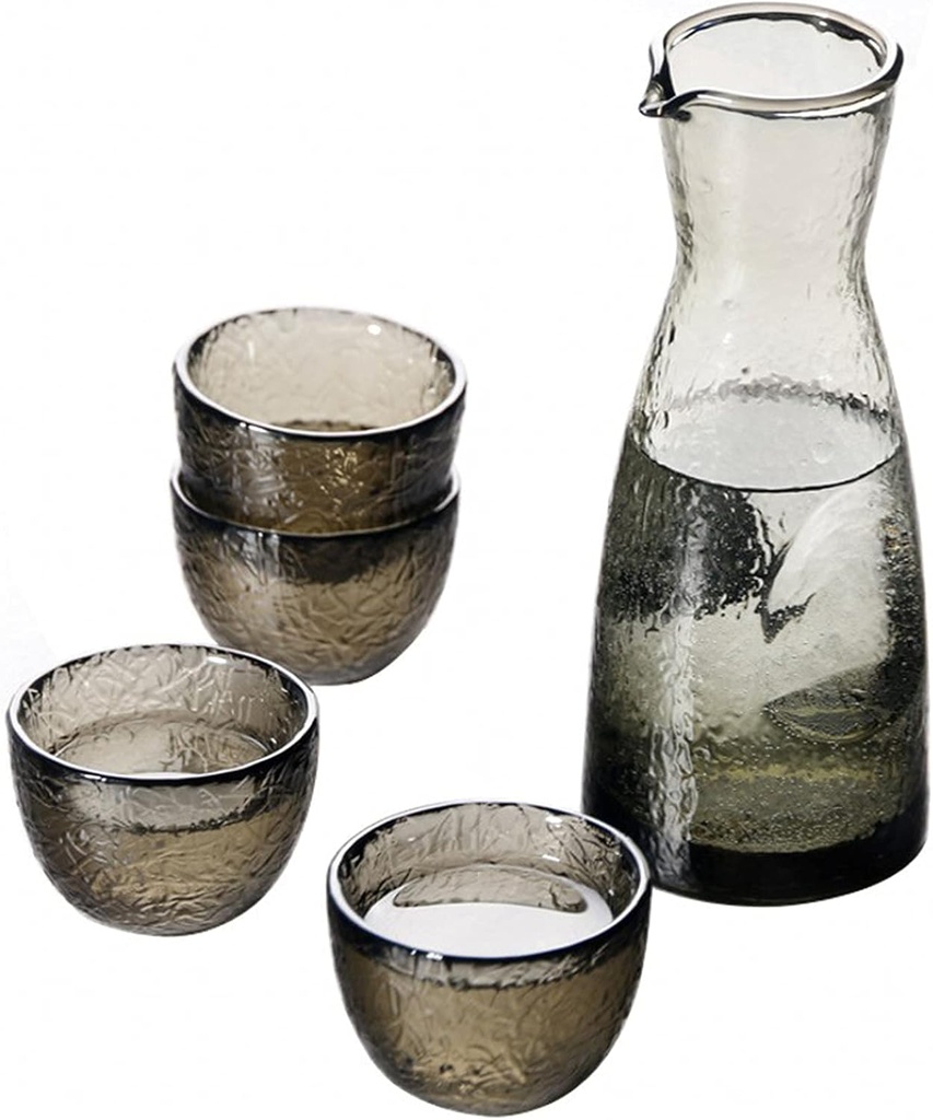Glass Sake Set Japanese, Sake Pot Sake Cup Transparent Modern Used for Home Party and Great Gifts 4 Sake Cups +1Sake Pot