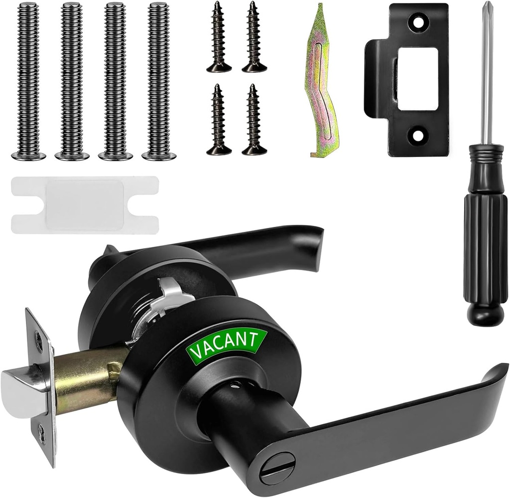 MissHoney Commercial Door Handle, Vacant Occupied Bathroom Lock Occupied Door Handle Bathroom Door Lock Privacy Indicator Lock Privacy Indicator Lock - in USE/Vacant Display (Black)