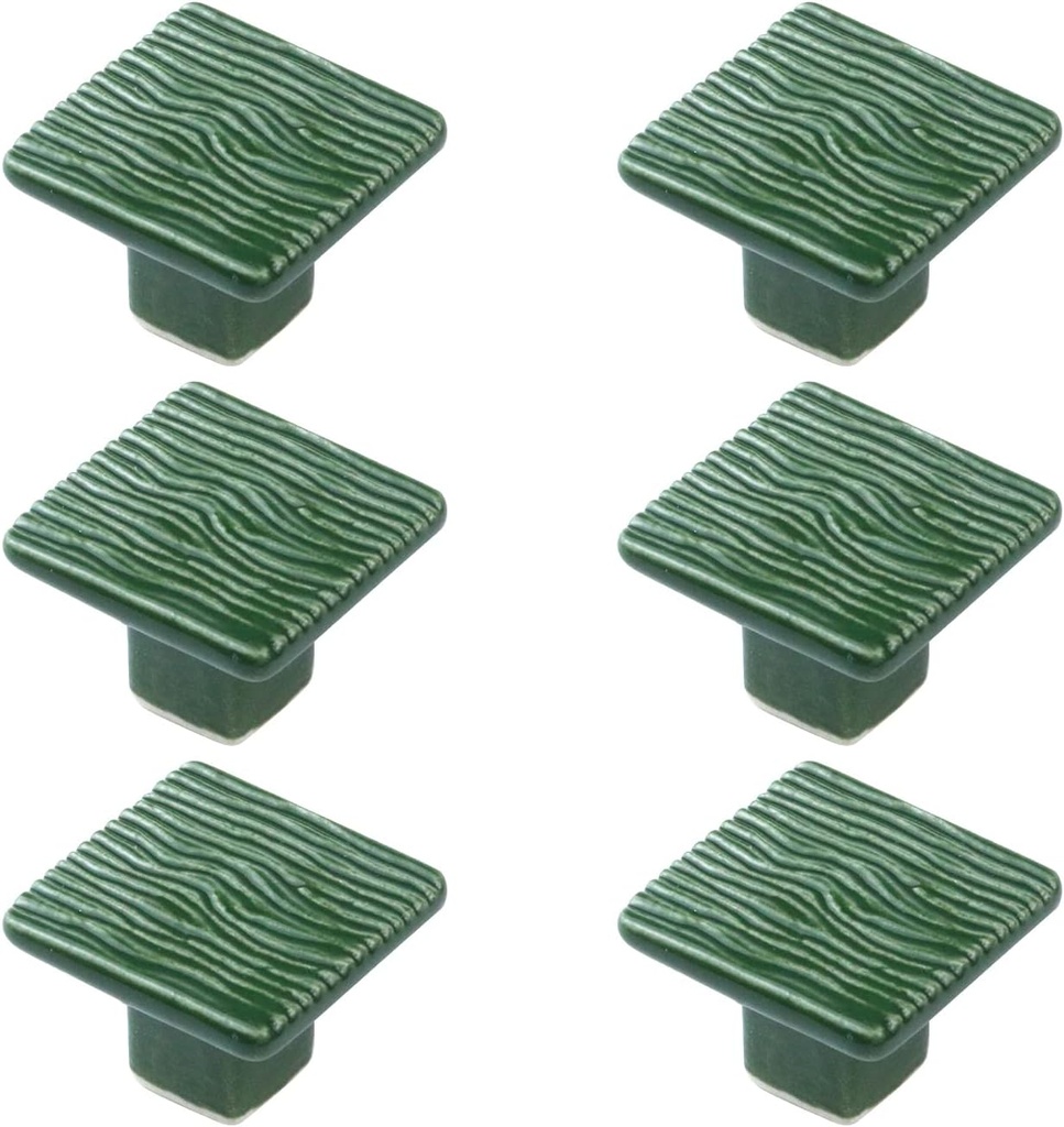 6pcs 1.1-Inch Square Ceramic Drawer Knobs Wave Pattern Cabinet Pulls Handles for Cupboard Dresser Closet Furniture Hardware (Green)