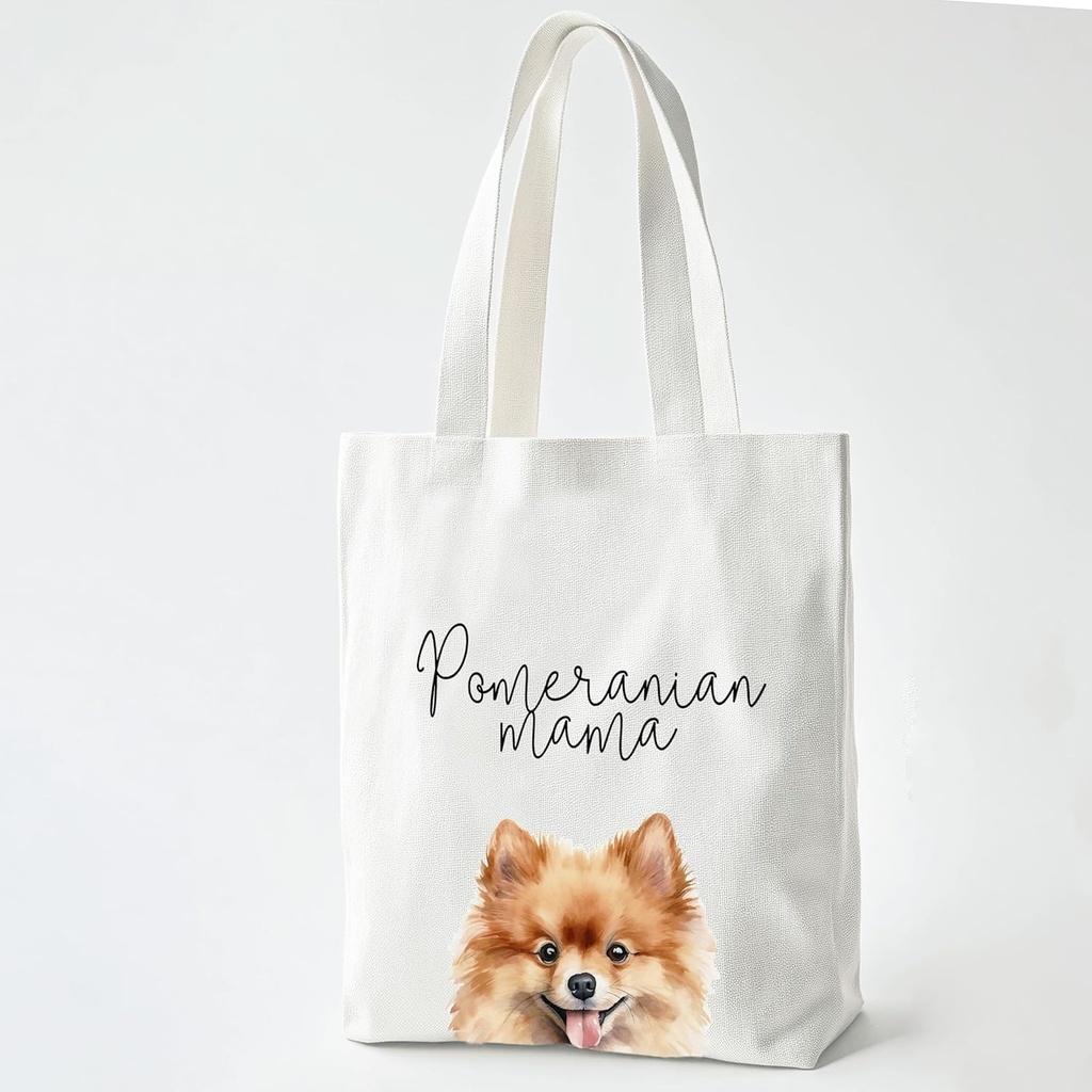 Pomeranian Mama Canvas Tote Bag for Women – Cute Dog Lover Dog Mom Gift – Reusable Bag for Work, College & Travel (006)