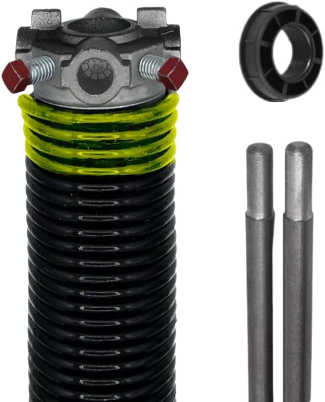 Garage Door Torsion Spring (207 x 1.75 x 31) | 1" Nylon Bushing + Winding Bars | Left Hand Wound Replacement (Right Side) (Cone Color: Black)
