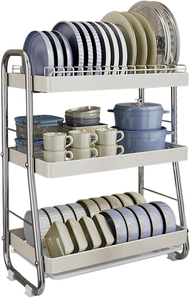 QUQUQ Kitchen Storage Organization 3 Tier Dish Drainer for Space Saving Multi-Functional Dish Dryer Holder for Kitchen