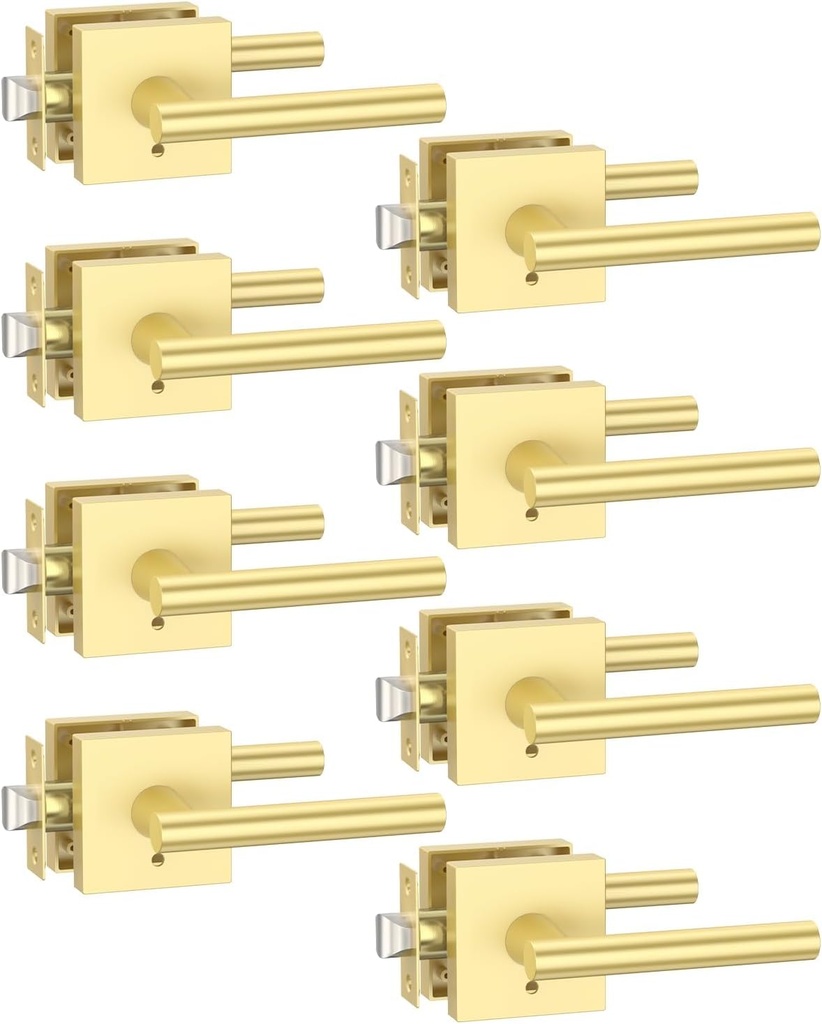 Asidrama 8 Pack Gold Privacy Door Handles, Door Lever with Door Knobs Indoor for Bedroom or Bathroom, Heavy Duty Door Handles Interior with Locks for Left Right Sided Doors