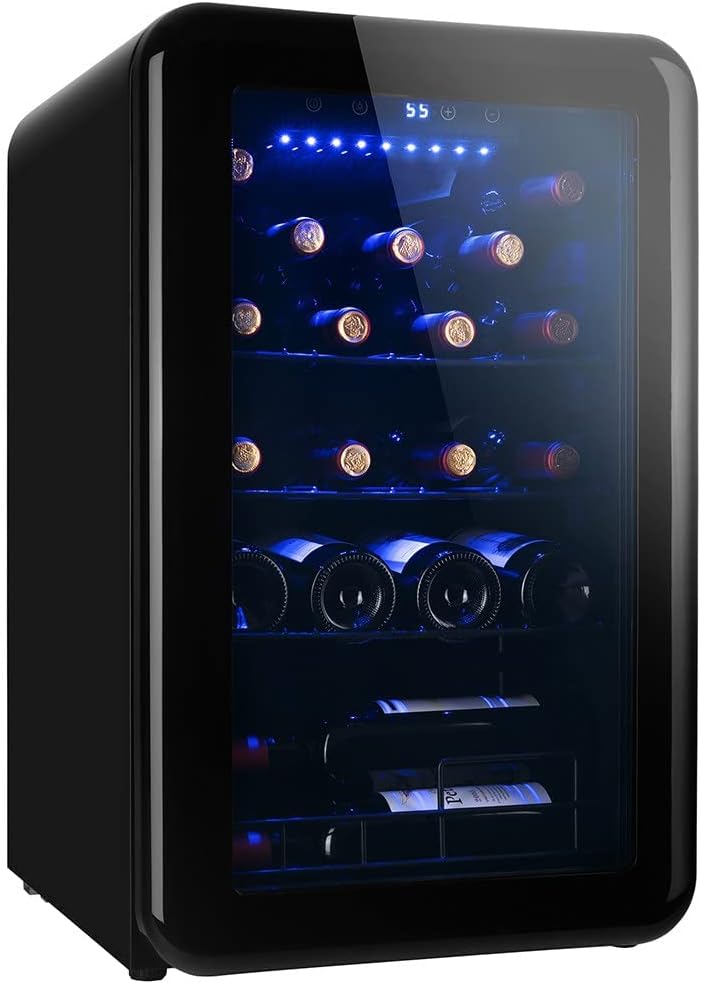 Wine Cooler Countertop Freestanding Wine Cellars Compressor System Champagne Chiller Digital Temperature Control UV-Protective Finish Max Load 24 Stan