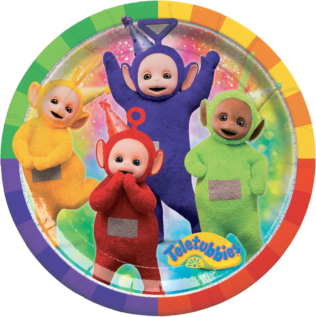 Treasures Gifted Officially Licensed Teletubbies Birthday Party Decorations Plates 8ct - 9in Dinner Paper Plates - Teletubbies Party Supplies